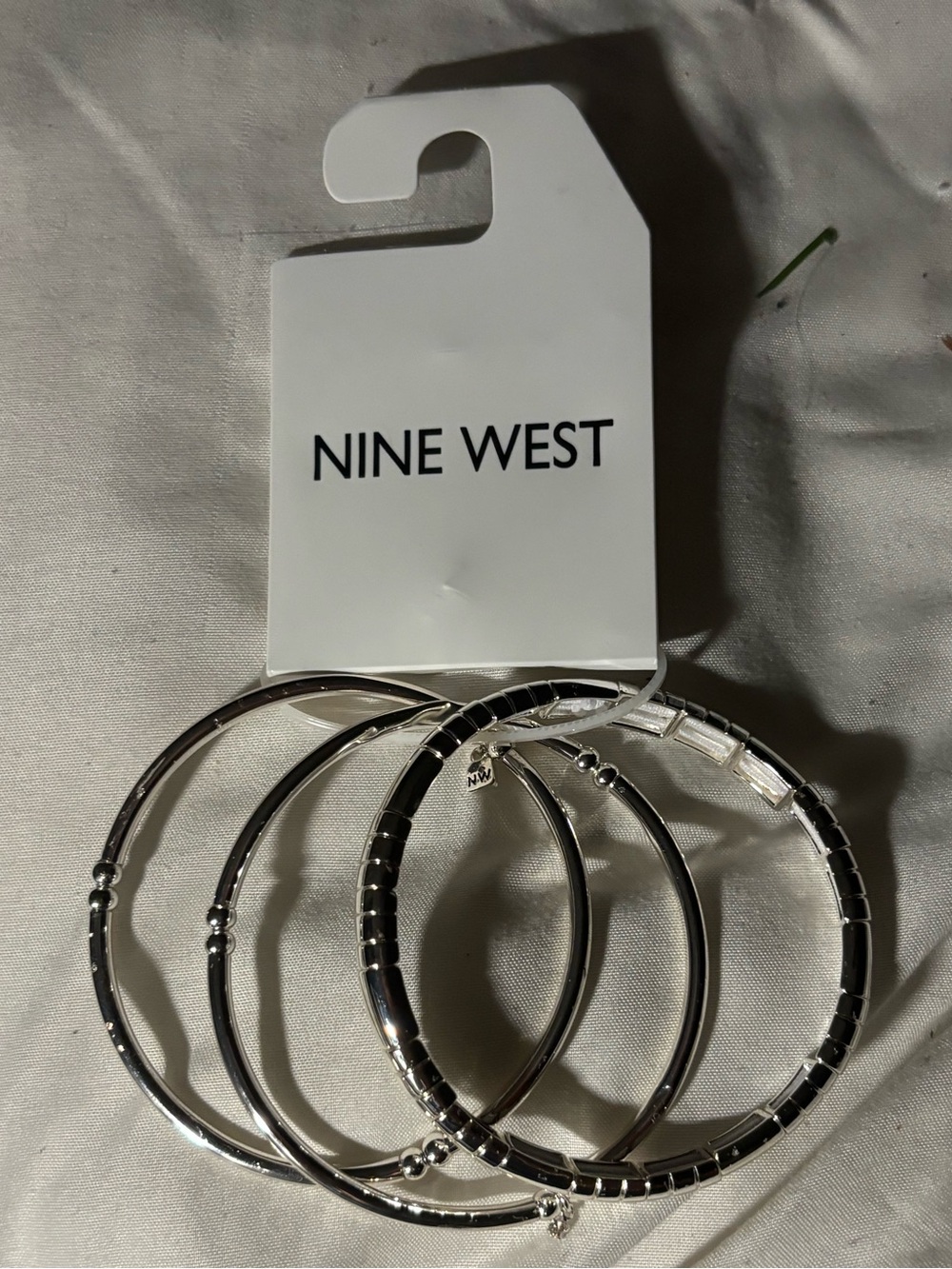 Nine West Silver Tone 3 Piece Bangle Bracelet Set NWT